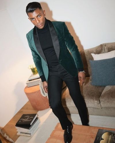 Green Tuxedo with Flora Leather Shoes